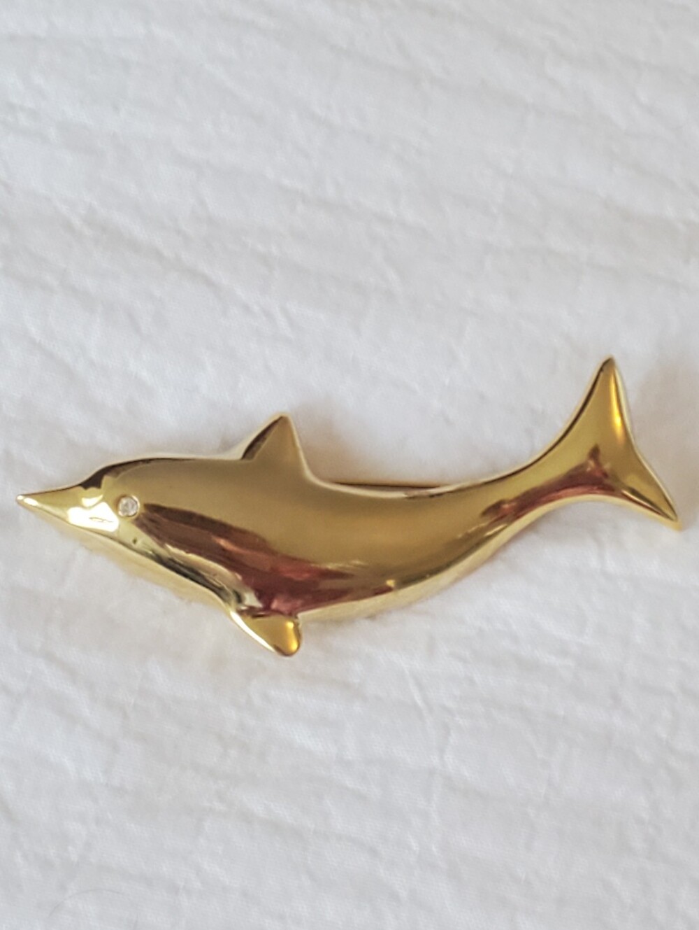 Vintage Gold Dolphin Brooch With Small Crystal Accent For The Eye